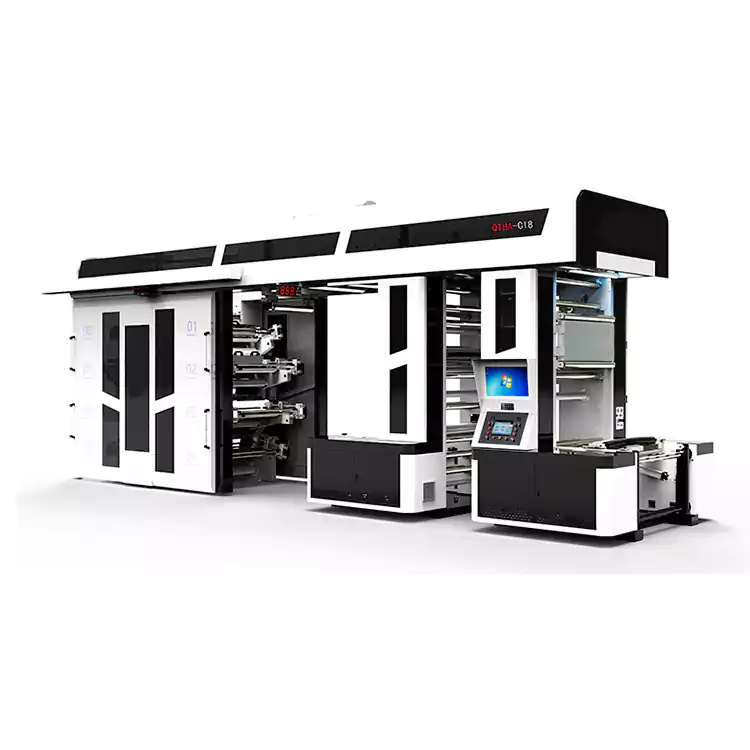 8 barev Vysokorychlostní flexografický tiskový stroj s poloservopohonem s centrálním otiskem