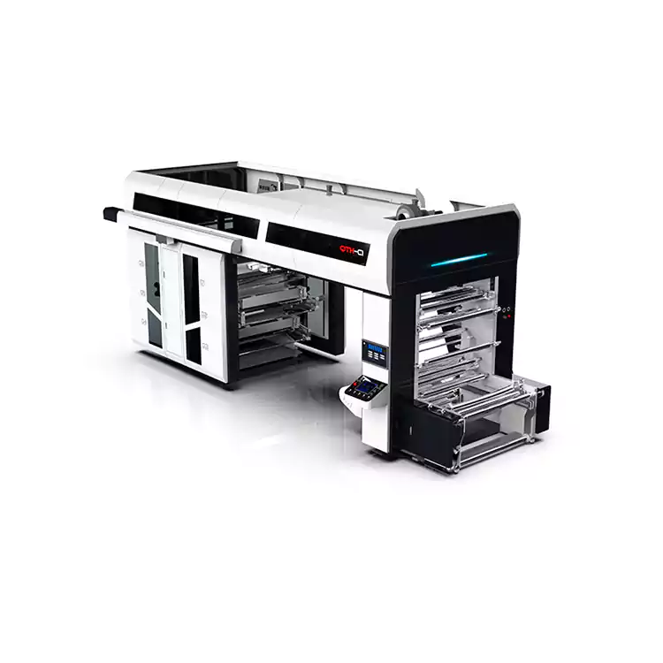 Flexotiskový stroj s centrálním válcem 6barevný plastový flexotisk